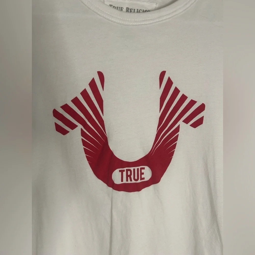True Religion Mens T-Shirt Size Medium Logo White And Red (0328)